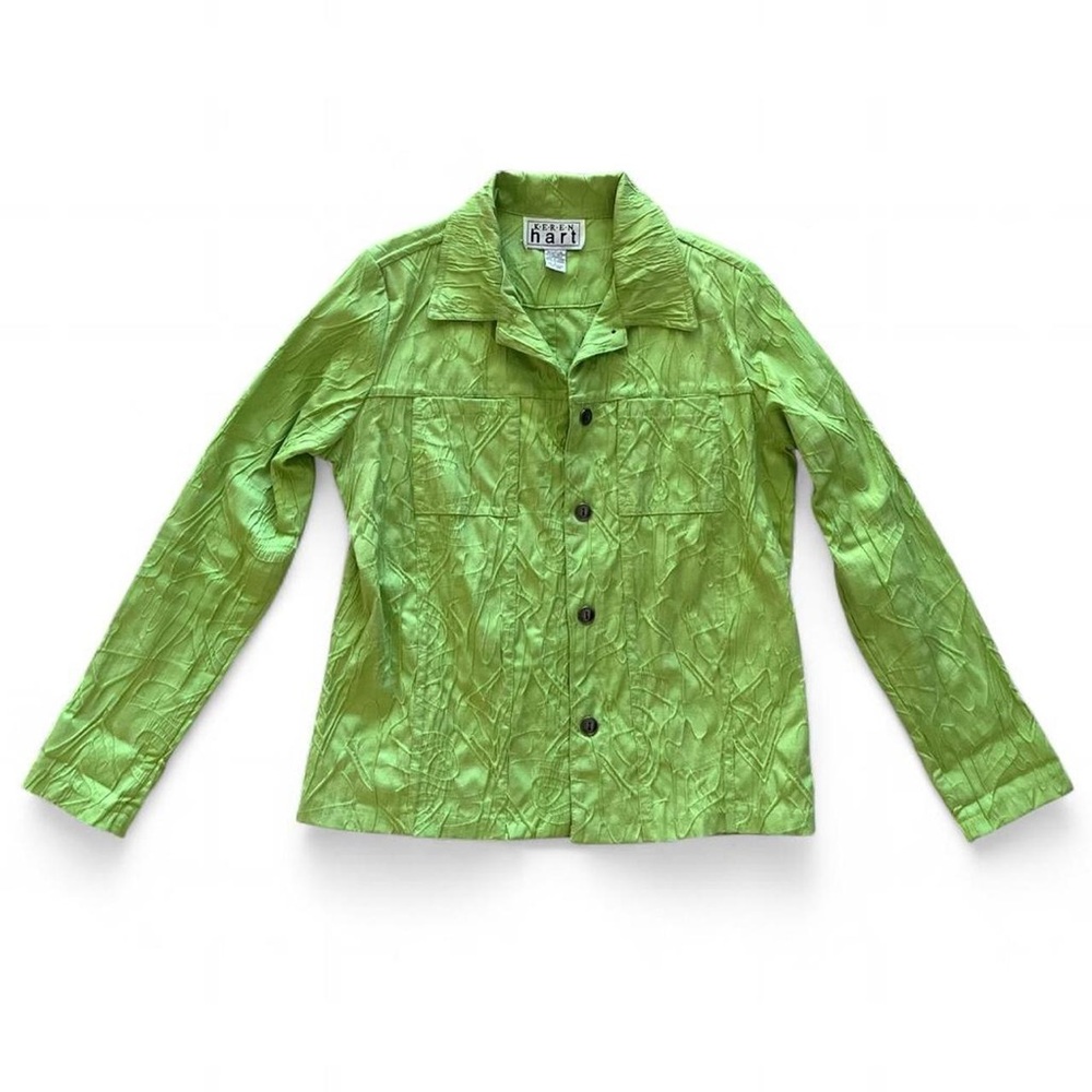 KEREN hart Lime Green Textured Button Jacket